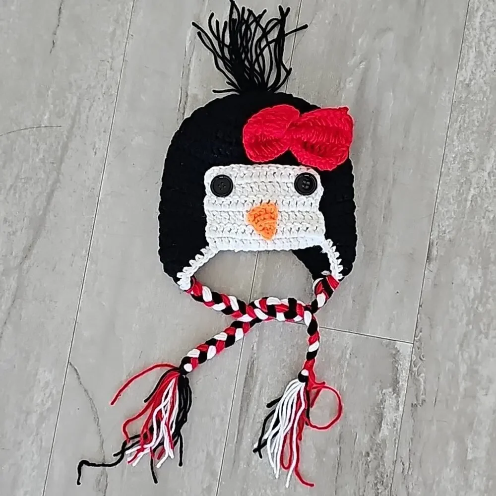 Penguin Photo Shoot or Halloween Outfit for Baby Black Red Knit Pants and Hat